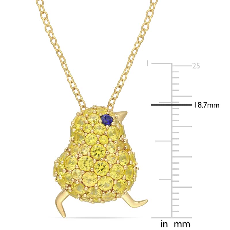 Miadora Yellow Plated Sterling Silver Created Blue and Yellow Sapphire Bird Necklace