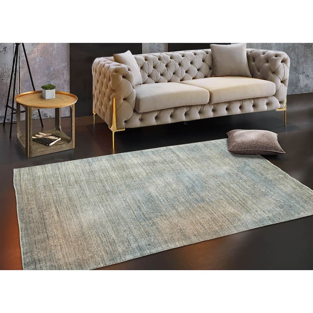 Hand Knotted Hand Made Wool Modern Oriental Area Rug Gray, Beige - 6' 6'' x 9' 5''
