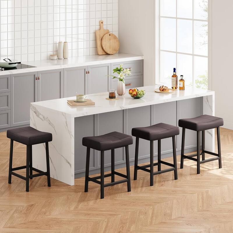 Bar Stools Set of 4, 24" Counter Height Upholstered Padded Barstools with Curved Surface