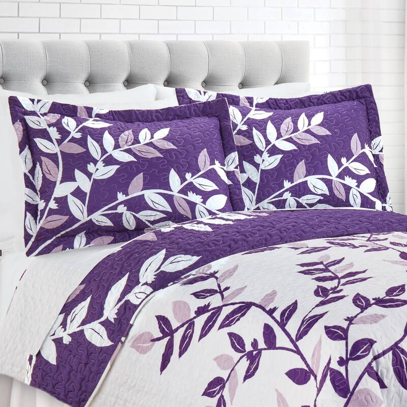 Unique Tonal Branches and Leaves Pillow Sham - Plum