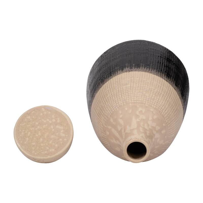 Sagebrook Home Alondra Unique Stoneware Vase with Lid, White, Novelty, Two-tone, Enrich Your Home Decor