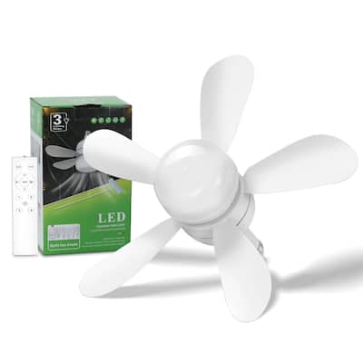 14.4" Socket Fans with Lights, 5 Blades 50 Watt Ceiling Fan with Light Remote for Bedroom, Living Room, Kitchen - White
