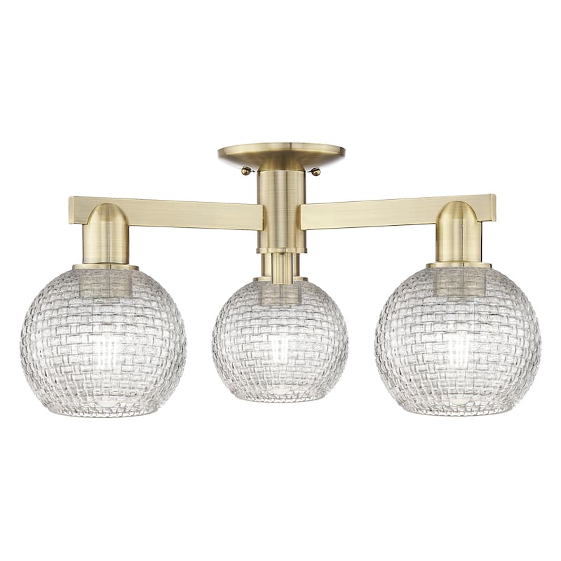 Innovations Lighting Endless Possibilities Arcadia - Athens - 3 Light 23" Basketweave Semi-Flush Mount - Antique Brass