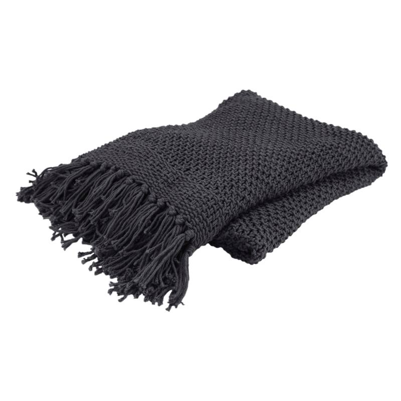 Rizzy Home Knitted Solid Color Throw, 50"X60" - Dark Blue Gray