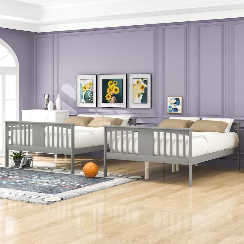 Full Over Full Bunk Bed with Ladder for Bedroom, Guest Room Furniture, Solid Wood Construction