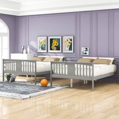Full over Full Size Bunk Bed Wooden Frame Bunk Bed with Ladder and Fence Guardrail, Kids Children's Bed for Bedroom, Guest Room