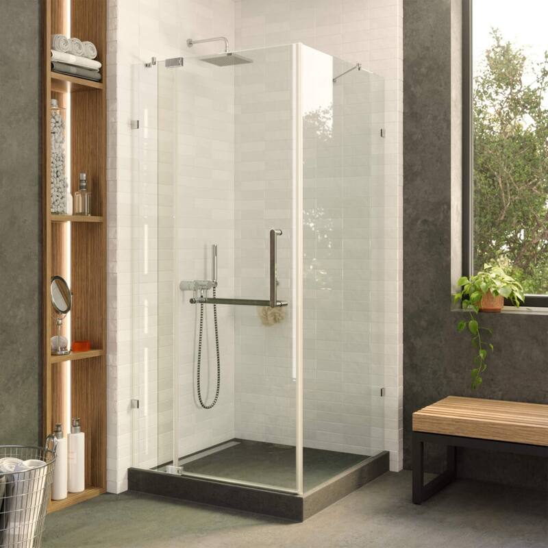 Fine Fixtures Frameless Glass Shower Enclosure - Tempered Glass - 40" x 40" - Polished Chrome