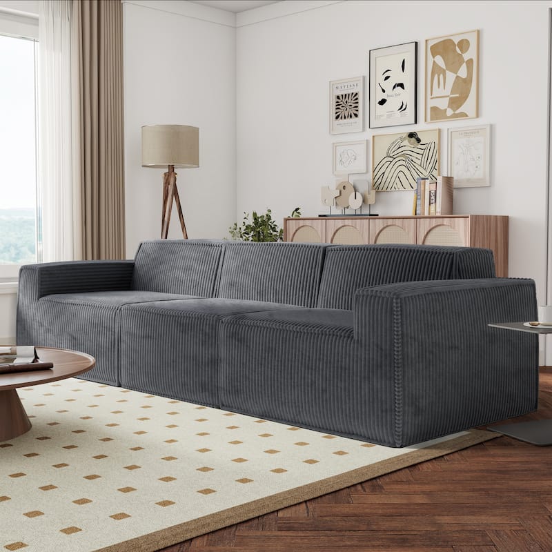 Furniture of America Navir Modern 3-Piece Chenille Foam Modular Sofa - Dark Grey - With Arms