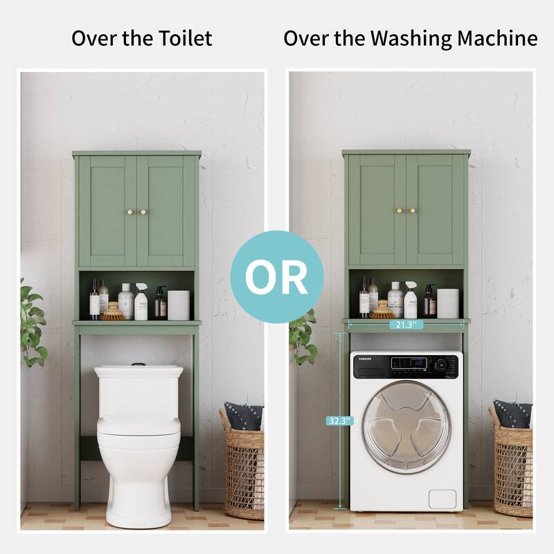 Futzca Over The Toilet Storage Cabinet with Adjustable Shelf & Glass Door - N/A