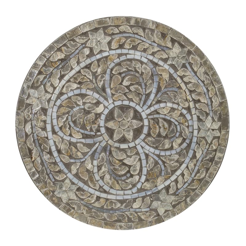 Round Tapered Capiz Shell Inlay Accent Stool - 19" - Brown and Gray