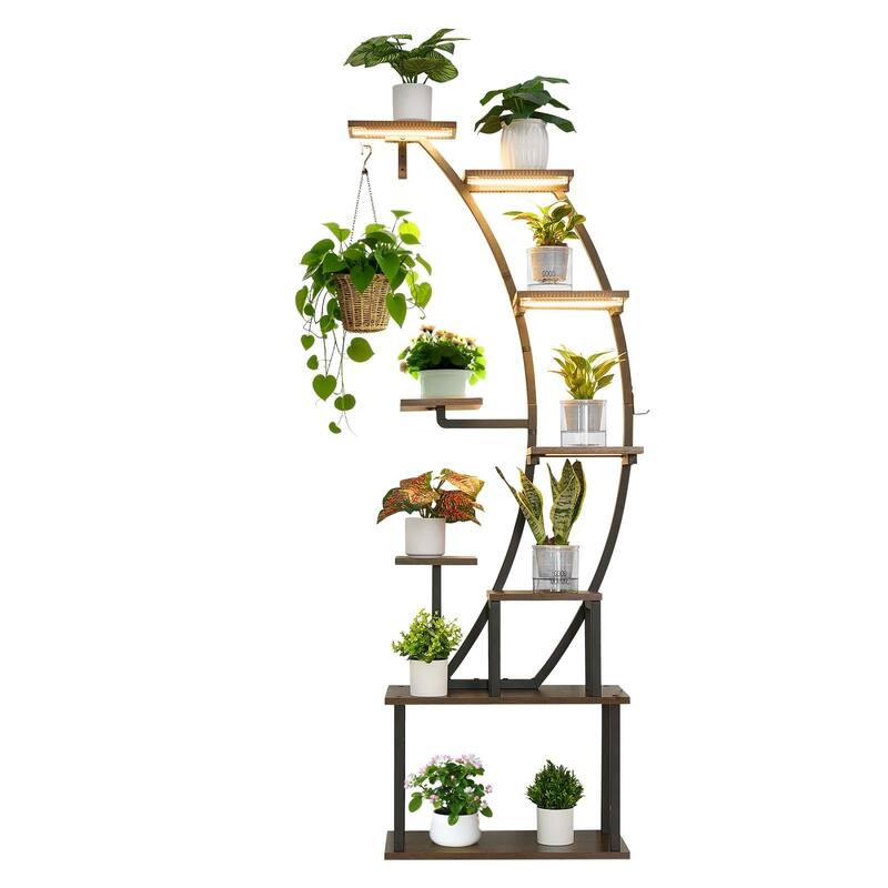 63" Tall 9-Tier Indoor Plant Stand with LED Grow Lights and Adjustable Brightness Timer - 24.41” × 11.02” × 63”