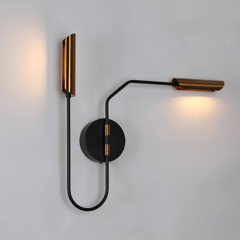2-Light Mid-Century Modern Gold LED Wall Sconce Lighting for Living Room - 20 x 3 x 19.3
