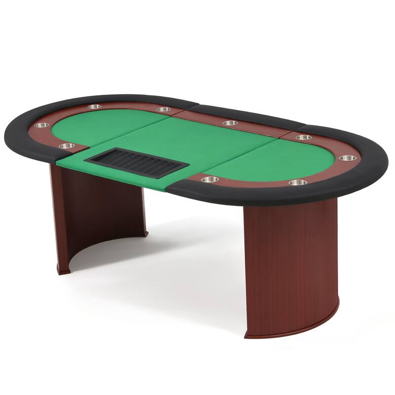 EROMMY 10 Player Oval Poker Table – Texas Hold'em Wood Grain Card Table with Cup Holders and Chip Tray