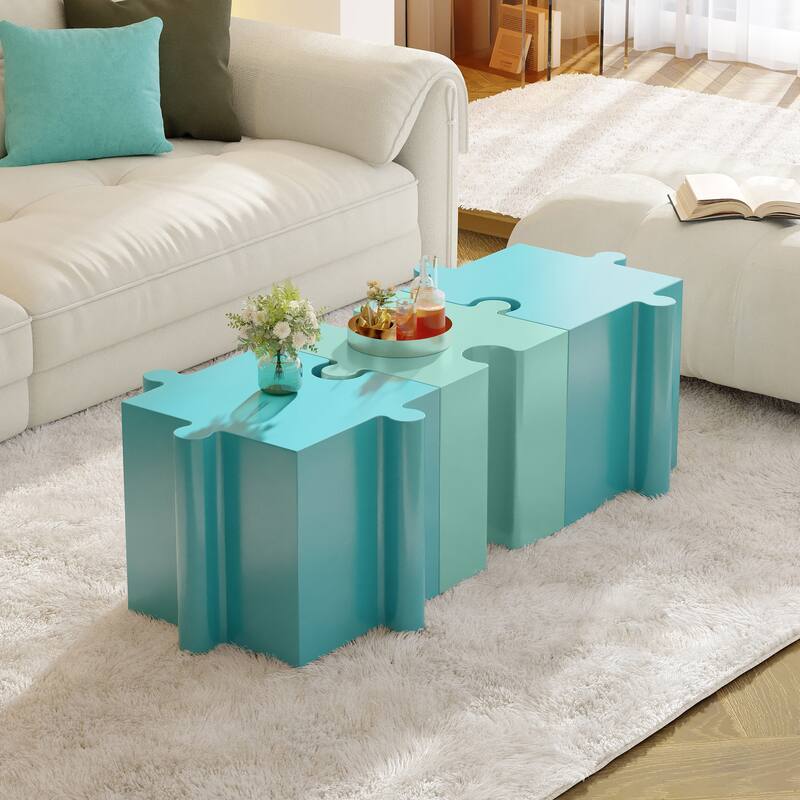 Christopher Knight Home - Ami Puzzle Art Modern 3-Piece Modular Outdoor Side Table Set with Interlocking Design - Blue-Green-Blue