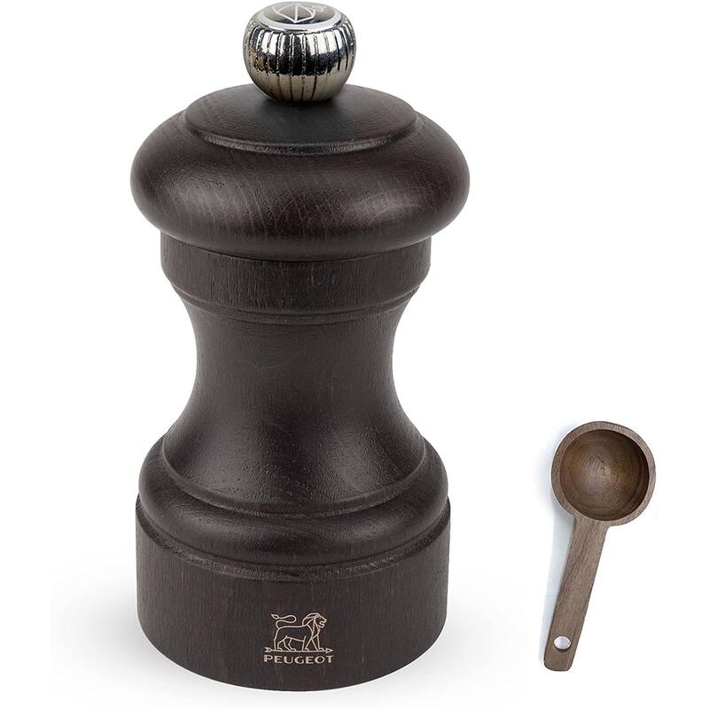 Peugeot Bistro 4-Inch Salt Mill Gift Set, Chocolate - With Scoop - Chocolate - 2 Piece