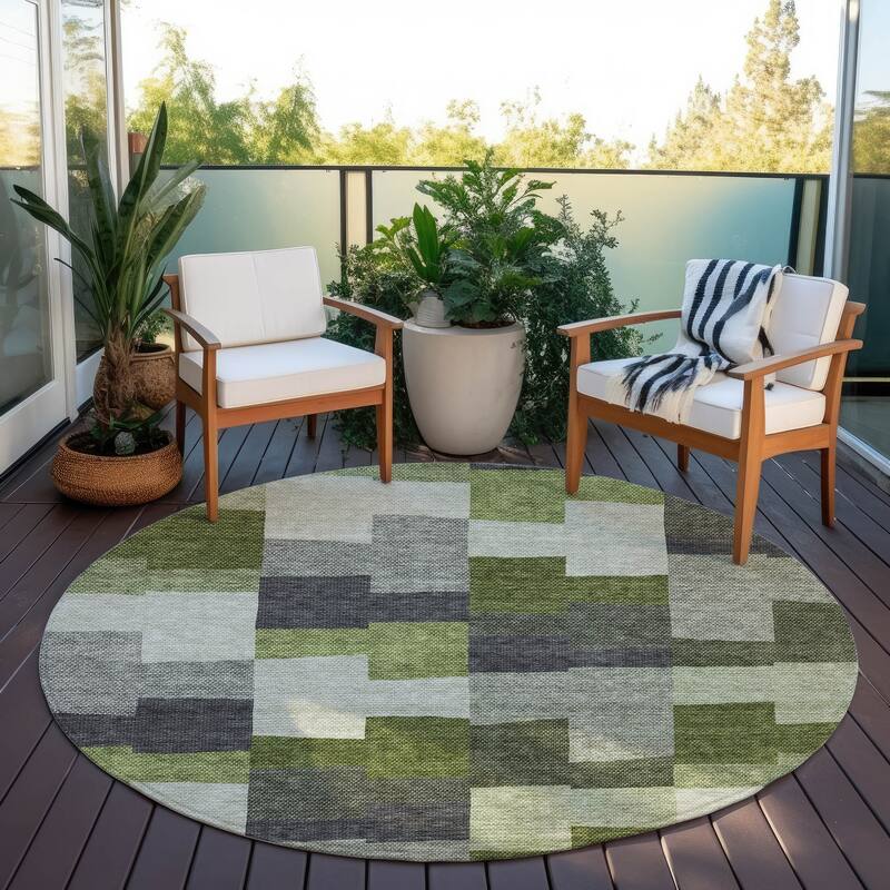 Machine Washable Indoor/ Outdoor Chantille Contemporary Blocks Rug