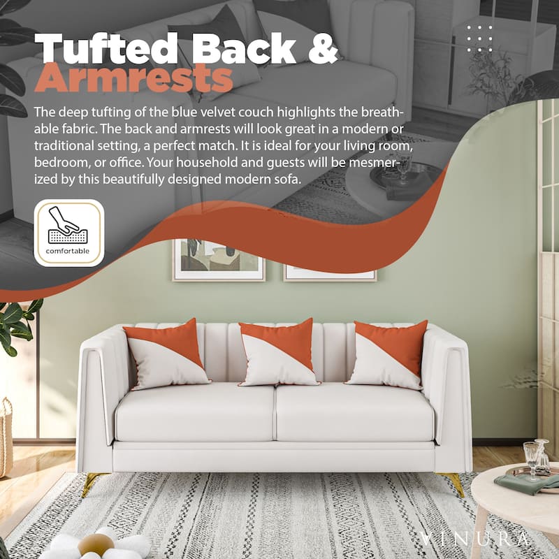 Velvet Couches for Living Room Tufted Velvet Navy Blue 3 Seater Sofa