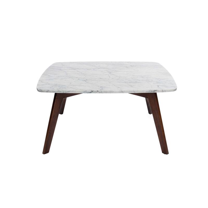 Vezzana 31" Square Italian Carrara White Marble Coffee Table with Walnut Legs