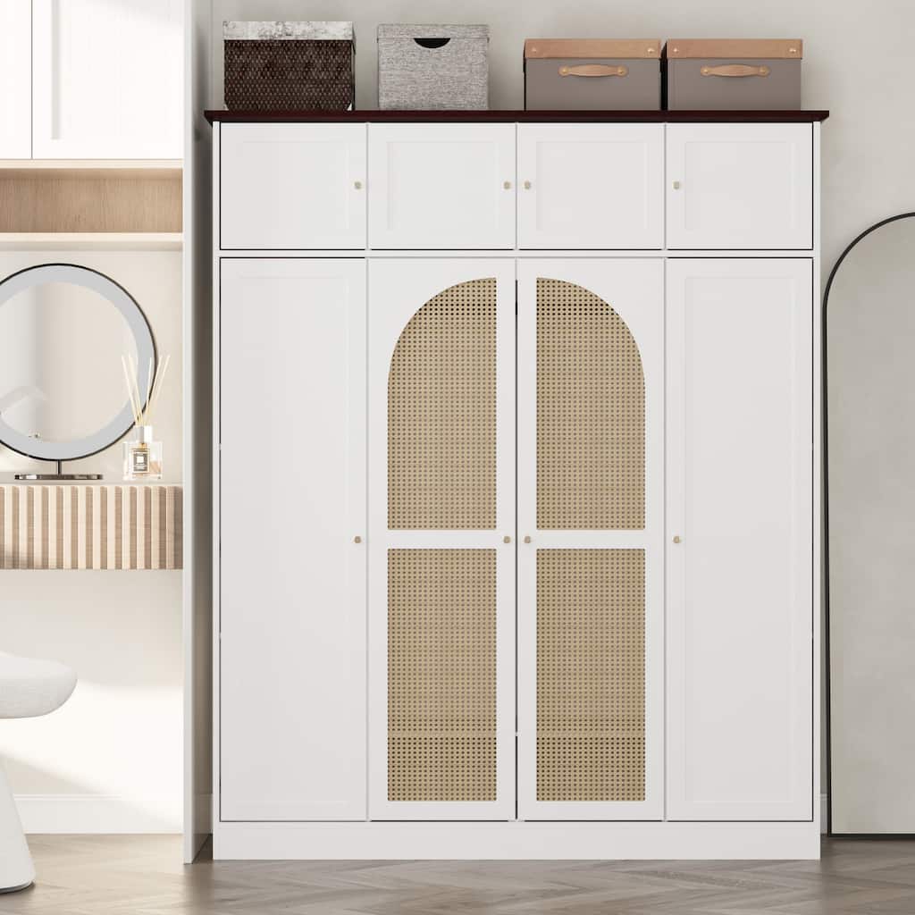 White 70.87" Tall 8-Door Armoire Wardrobe Closet with Hanging Rod, Clothing Storage Cabinet for Bedroom