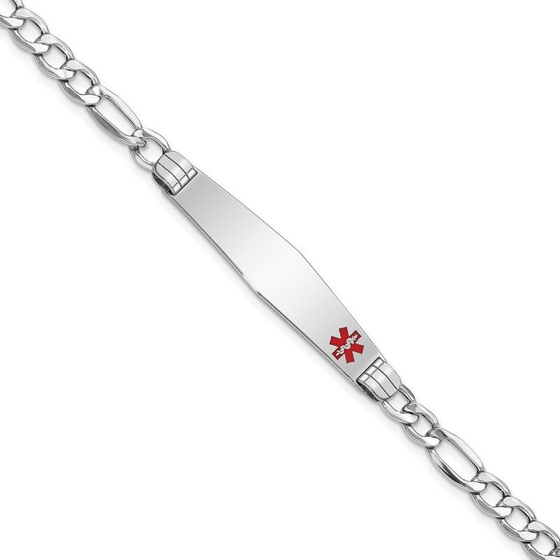 Curata 14k White Gold 7" or 8" 9mm Engravable Medical Red Enamel Figaro Link ID Bracelet
