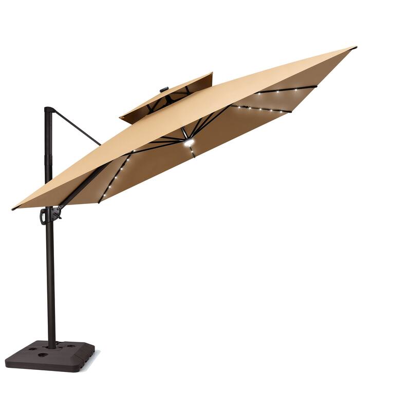 11 FT Aluminum Solar-Powered LED Light Patio Cantilever Umbrella with Base