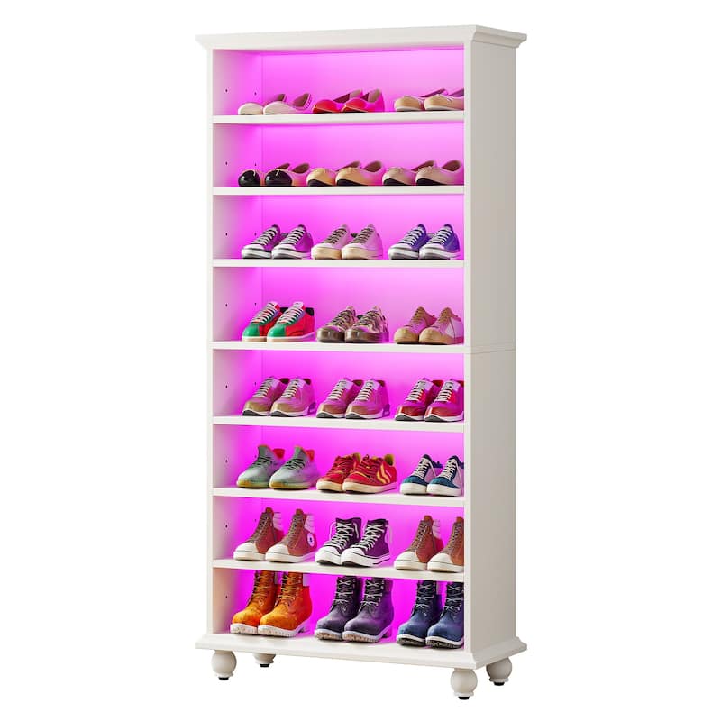 Narrow Tall Shoe Storage Cabinet with LED Lighting for Entryway - 9-Tier