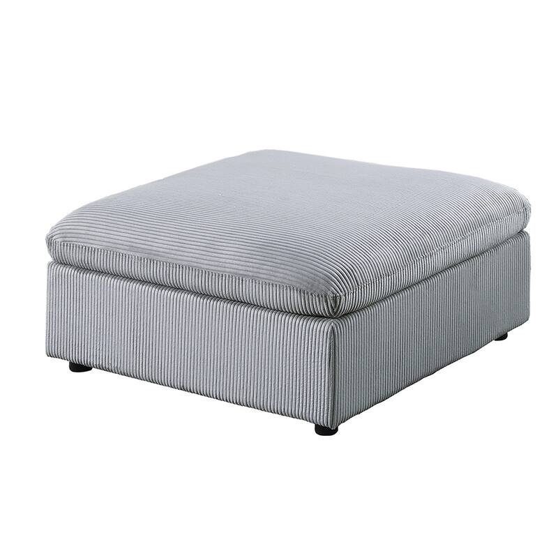 Light Gray Corduroy Upholstered Modular Piece with Low Legs - Ottoman