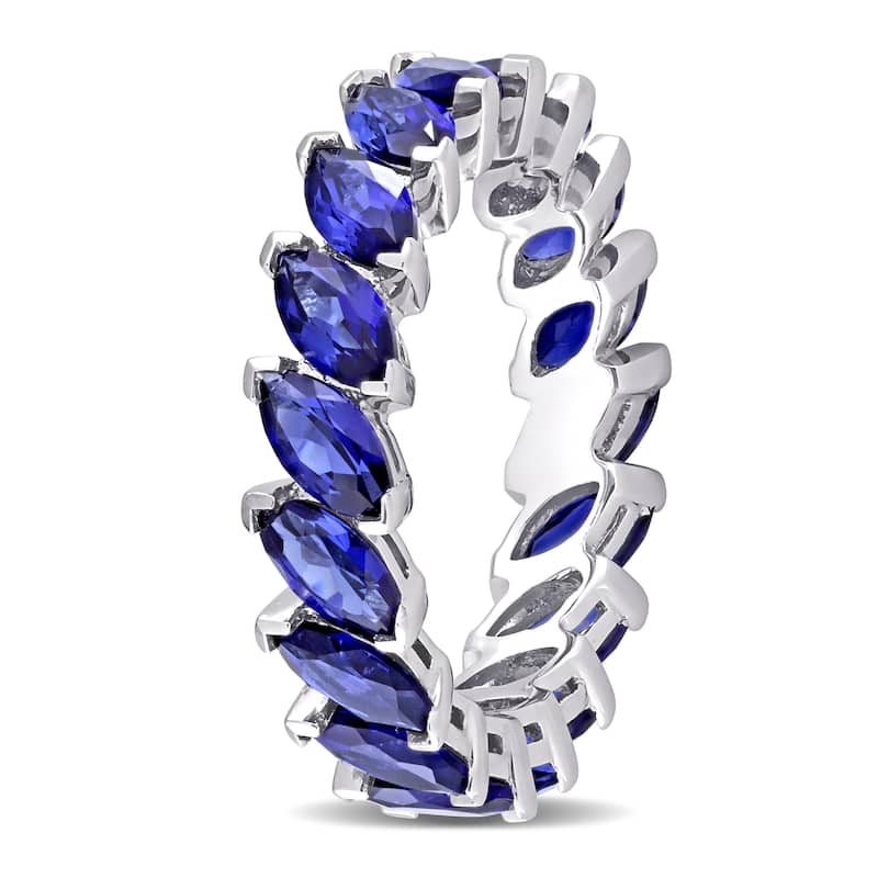 Miadora Marquise-cut Created Blue Sapphire Full-Eternity Band in 14k White Gold