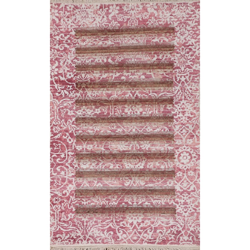 Striped Abstract Oriental Accent Rug Handmade Wool Carpet - 2'8"x 4'9"