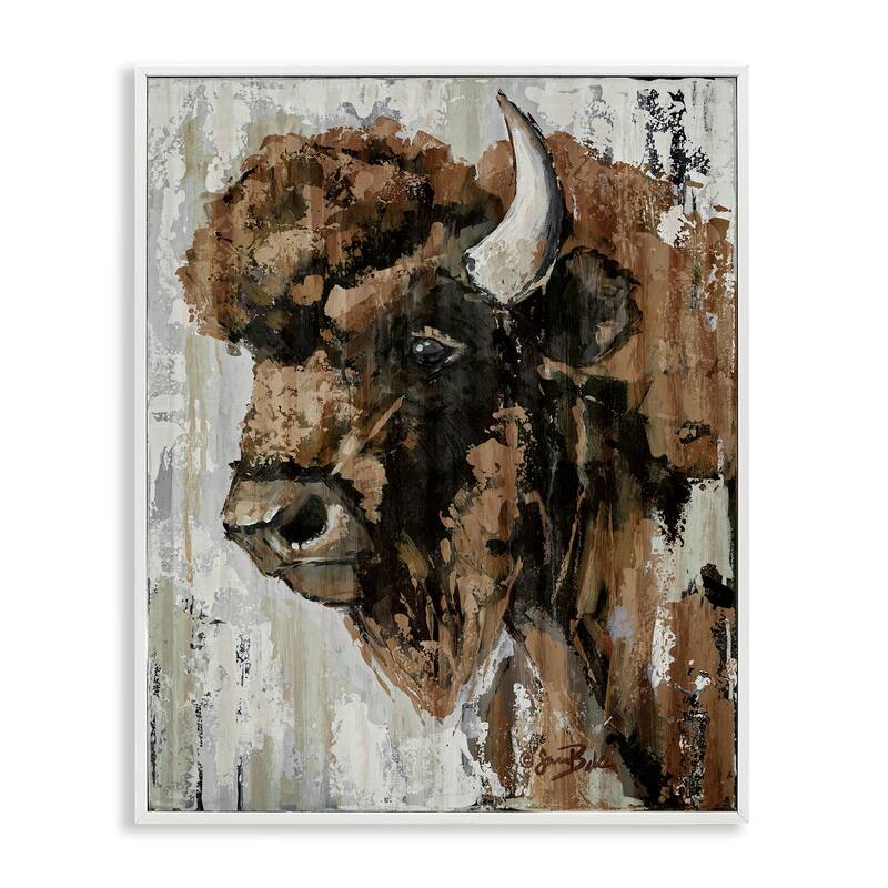Stupell Abstract Bison Visage Framed Giclee Art Design By Sara Baker - 16 x 20 - White