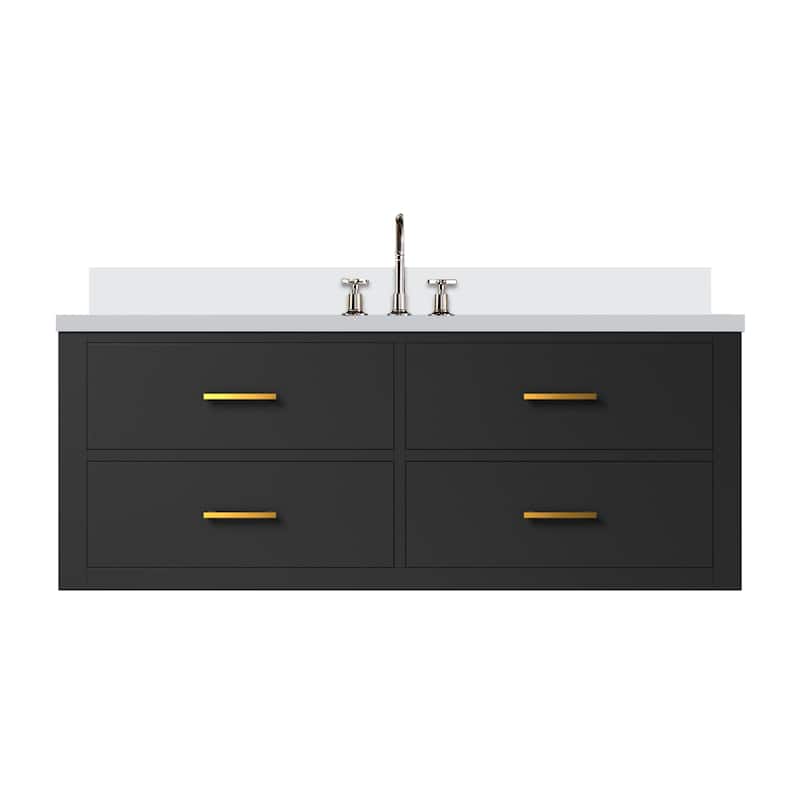 Castor Bath Vanity with Cultured Marble Top, Sink and Faucet - 48 inch - Black