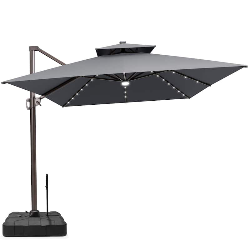 10 FT x 13 FT Outdoor LED Lighted Patio Cantilever Umbrella with Base Stand