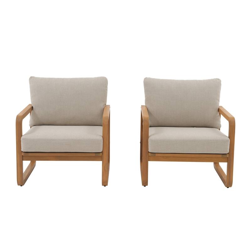 2-Piece Outdoor Chair Set with Thick Cushions in Acacia Wood