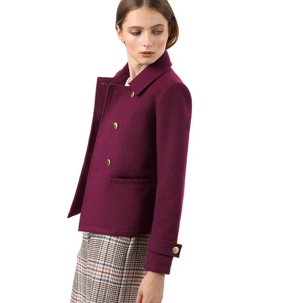 Shop Unique Bargains Women S Double Breasted Winter Pea Coat