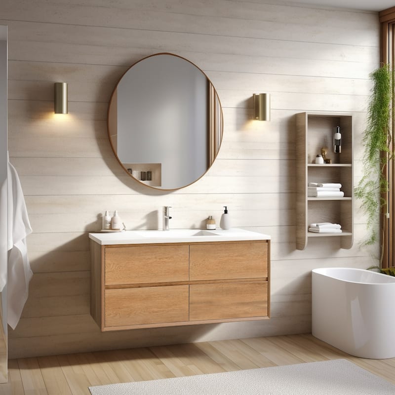 Prismella 36" 48'' Wall Mounted Bathroom Vanity with Top, Floating Cabinet Sink Combo