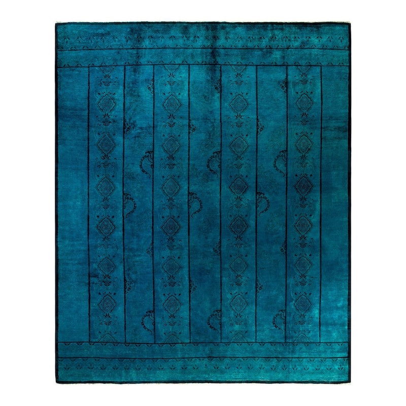 Overton Hand Knotted Wool Vintage Inspired Modern Contemporary Overdyed Blue Area Rug - 9' 2" x 11' 1"