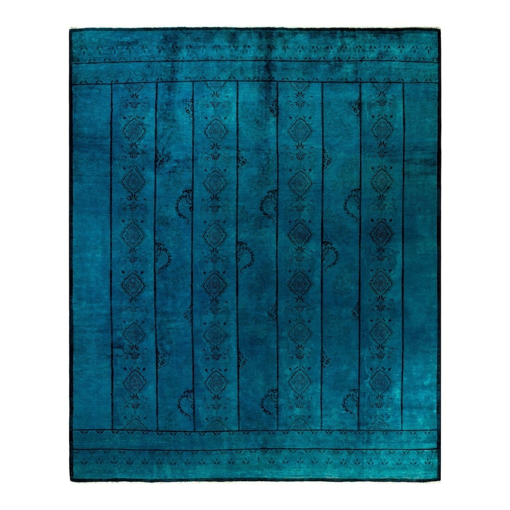 Overton Hand Knotted Wool Vintage Inspired Modern Contemporary Overdyed Blue Area Rug - 9' 2" x 11' 1"