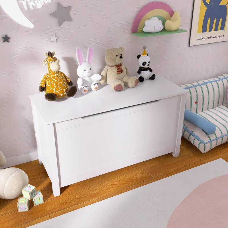 32 Inch Kids Wooden Toy Box Storage with Safety Hinged Lid