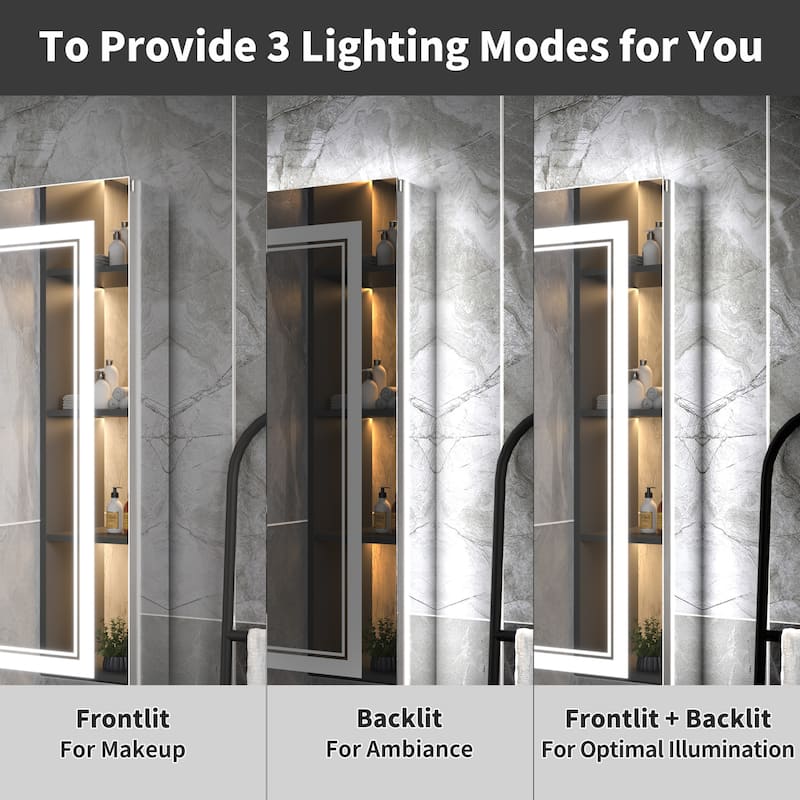 Modland Recessed Smart Mirror Cabinet 24-48x32" with Lights, Anti-Fog, Outlet & Magnifier - Adjustable Shelves