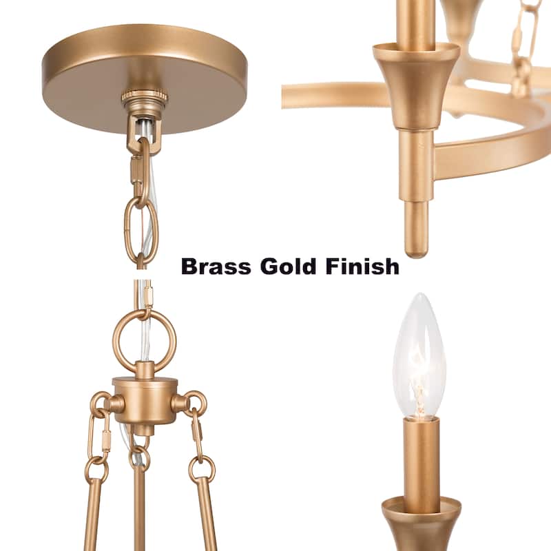 Mid-century Modern 6-light Wheel Chandelier Wagon Wheel Candle Lights Brass Gold Metal
