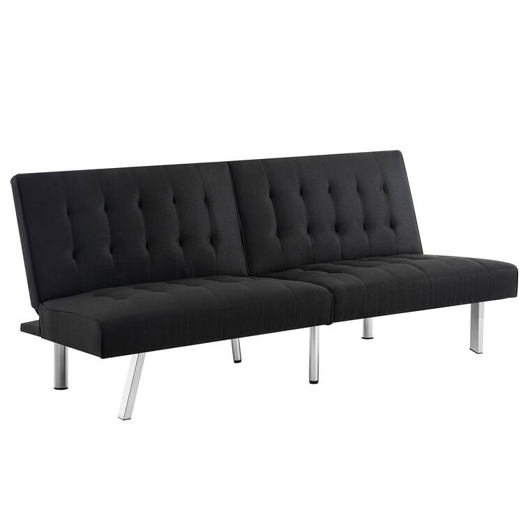 Tufted Mid-Century Modern Split Back Futon Sofa Couch Bed with Chrome Legs