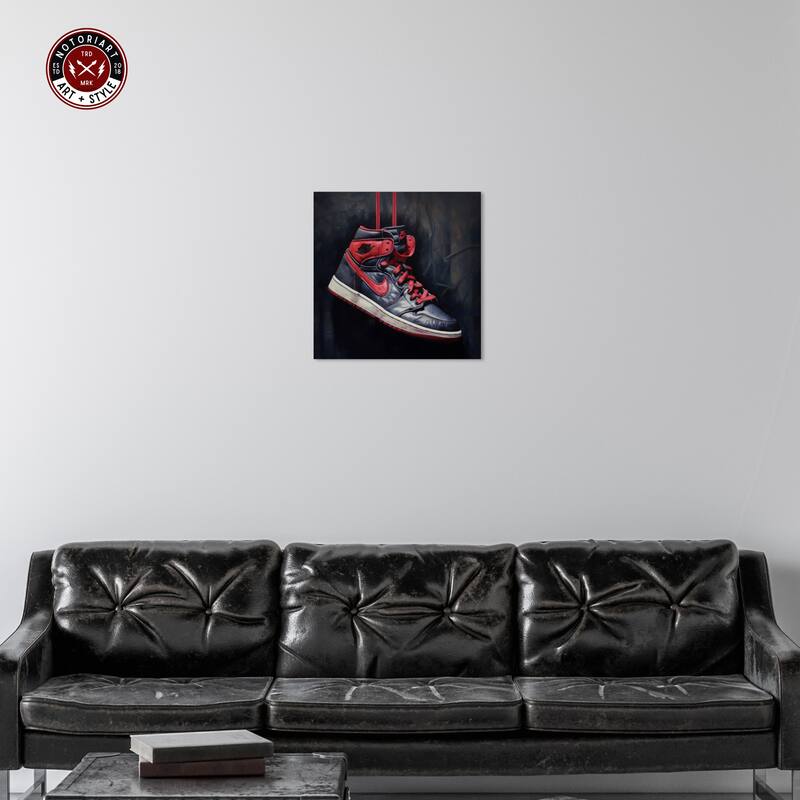 Notoriart Black And Red Hanging Sneaker Gallery Wrapped Sneaker 1 Piece Canvas Wall Art