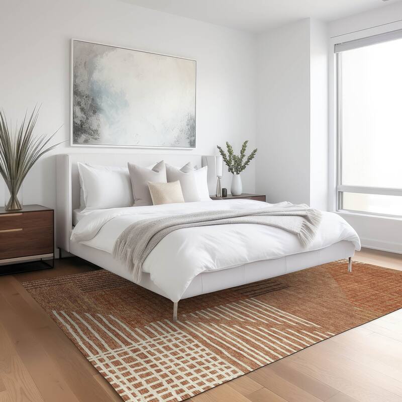 Machine Washable Indoor/ Outdoor Casual Contemporary Chantille Rug