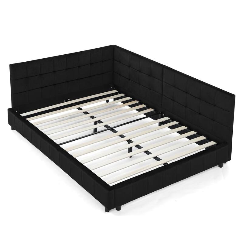 Upholstered Tufted Bed Frame Velvet Fabric Daybed