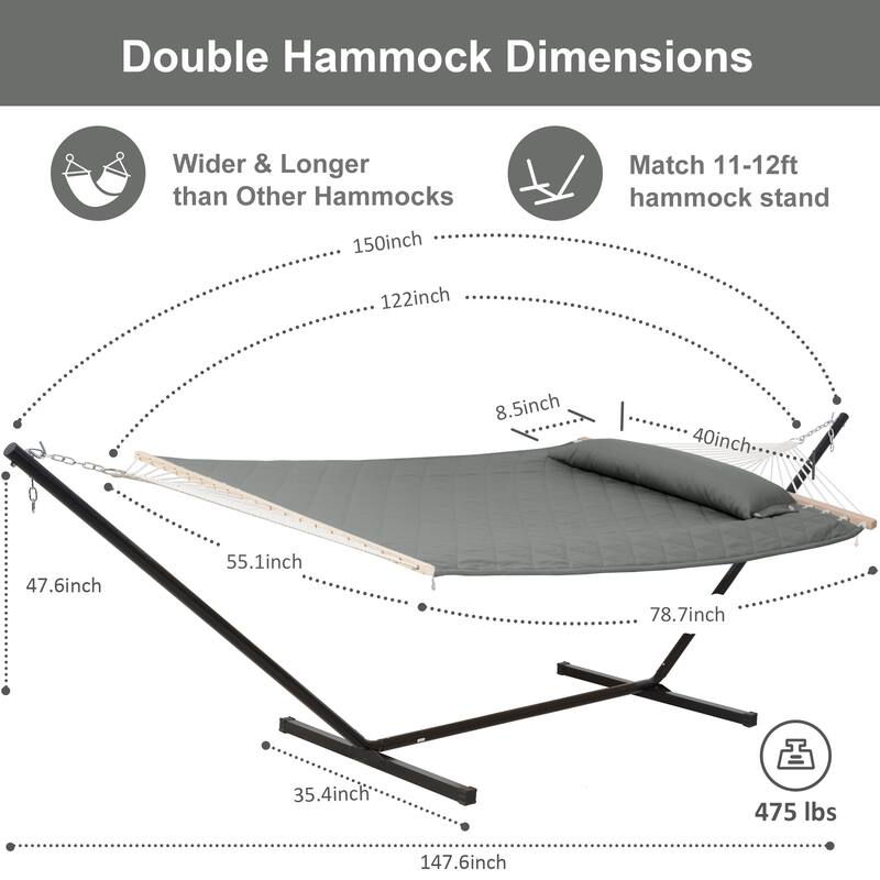 2 Person Quilted Hammock with 12ft. Stand - 147.6*35.4*47.6