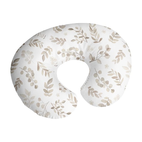 slide 2 of 6, Sweet Jojo Designs Botanical Floral Leaf Nursing Breastfeeding Pillow Cover Case Pillow Not Included Ivory Taupe Boho Bohemian