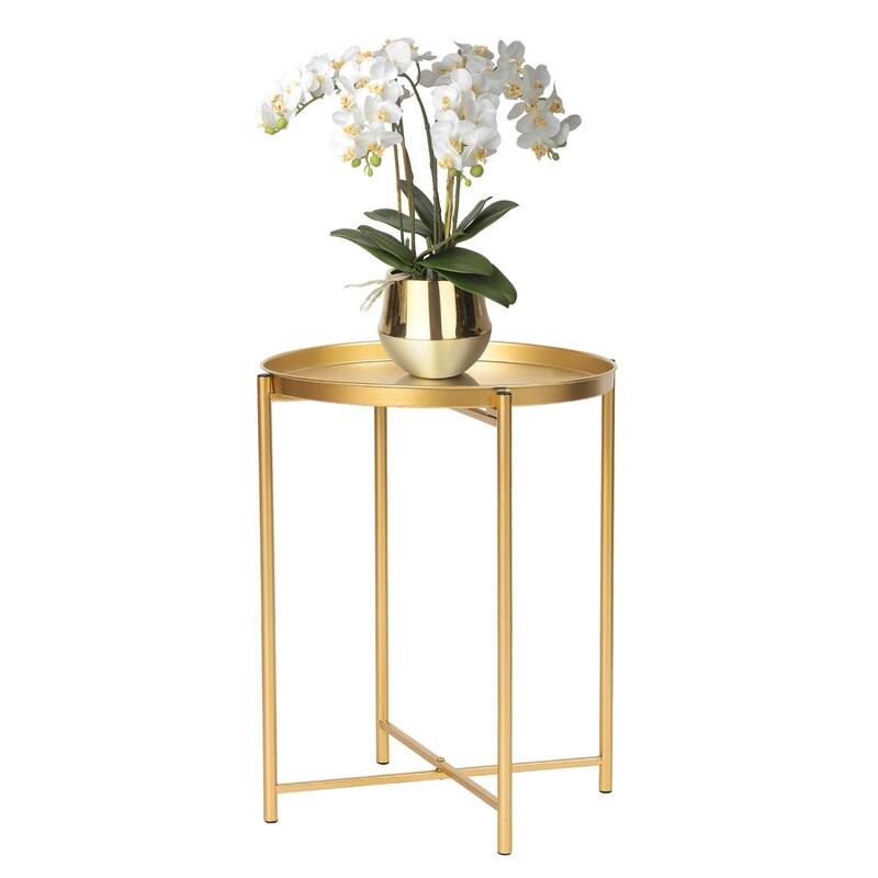 Adeco Gold End Table Metal Waterproof Snack Beside Table Accent Coffee Table - 16.9""(D)x 16.9""(W)x 20.5""(H)