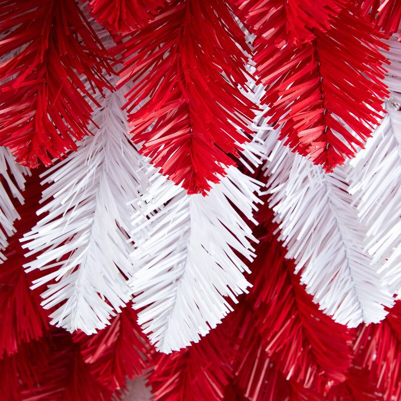 Pre-Lit Peppermint Artificial Pine Christmas Tree - 5’ - Warm White LED Lights - 5 Foot