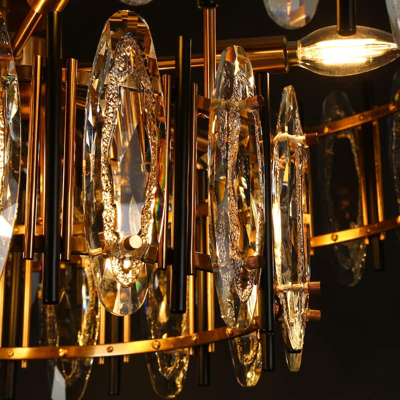 Modern Luxury 2-Tier Black Gold Crystal 10-Light Drum Chandelier for Dining Living Room - Dia. 32.3" x H 11.4"