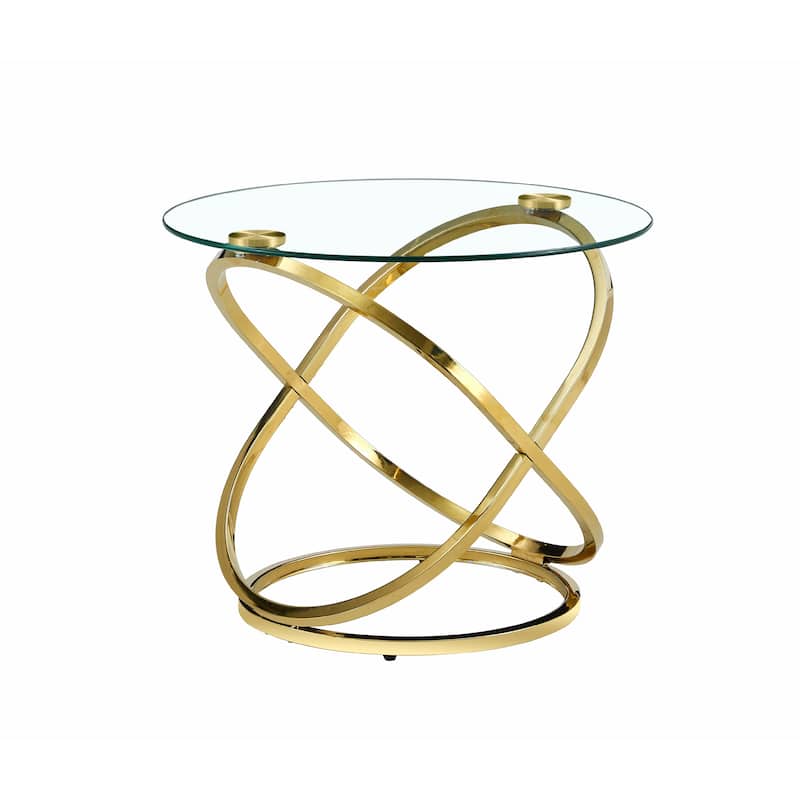 Modern Round Clear Glass Coffee Table with Tempered Glass and Stainless Steel Base